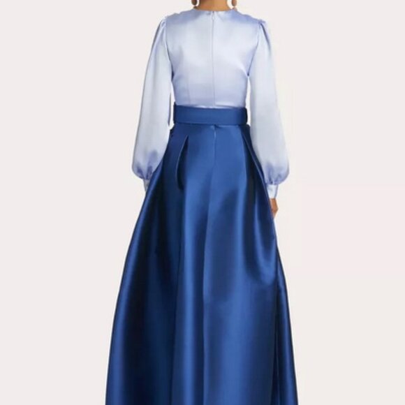 Sachin & Babi Periwinkle Blue Zoe Long Sleeve Mikado Gown *Less Belt* - Picture 5 of 6